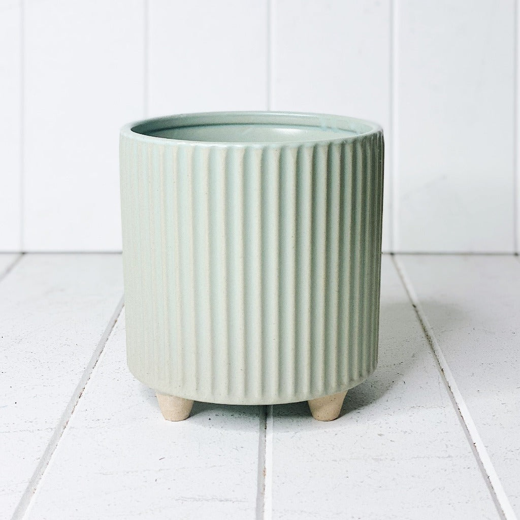 Display your favourite floral accents with our beautiful Fraser Ceramic Pot with Feet. The soft tone will suit any decor, while the ribbed pattern adds texture to any space. 13.5 x 14.3cm.| Bliss Gifts &amp; Homewares | Unit 8, 259 Princes Hwy Ulladulla | South Coast NSW | Online Retail Gift &amp; Homeware Shopping | 0427795959, 44541523