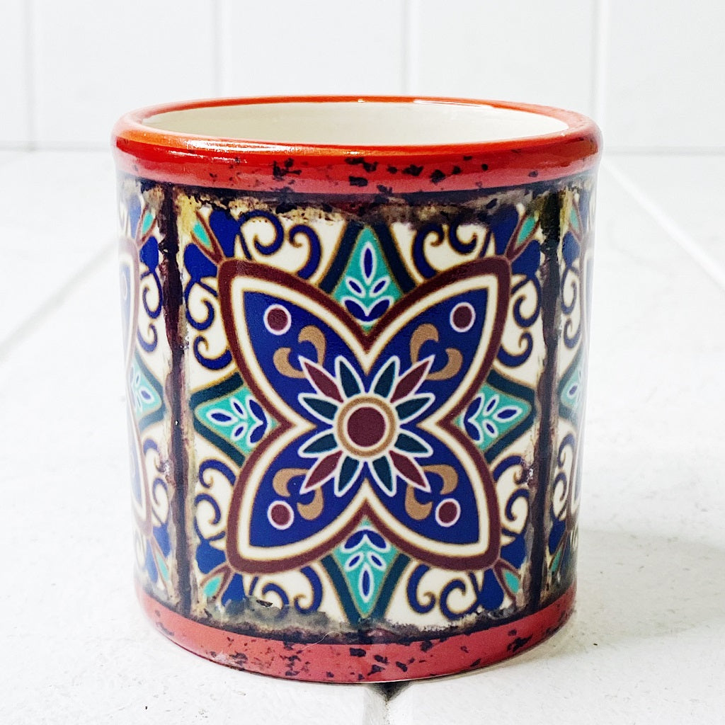 Our gorgeous Moroccan Round Pots - Large create a unique style with bold shapes and bright shades of blues, reds and browns. Measures: 13.5x12.5cm. Ceramic.| Bliss Gifts &amp; Homewares | Unit 8, 259 Princes Hwy Ulladulla | South Coast NSW | Online Retail Gift &amp; Homeware Shopping | 0427795959, 44541523