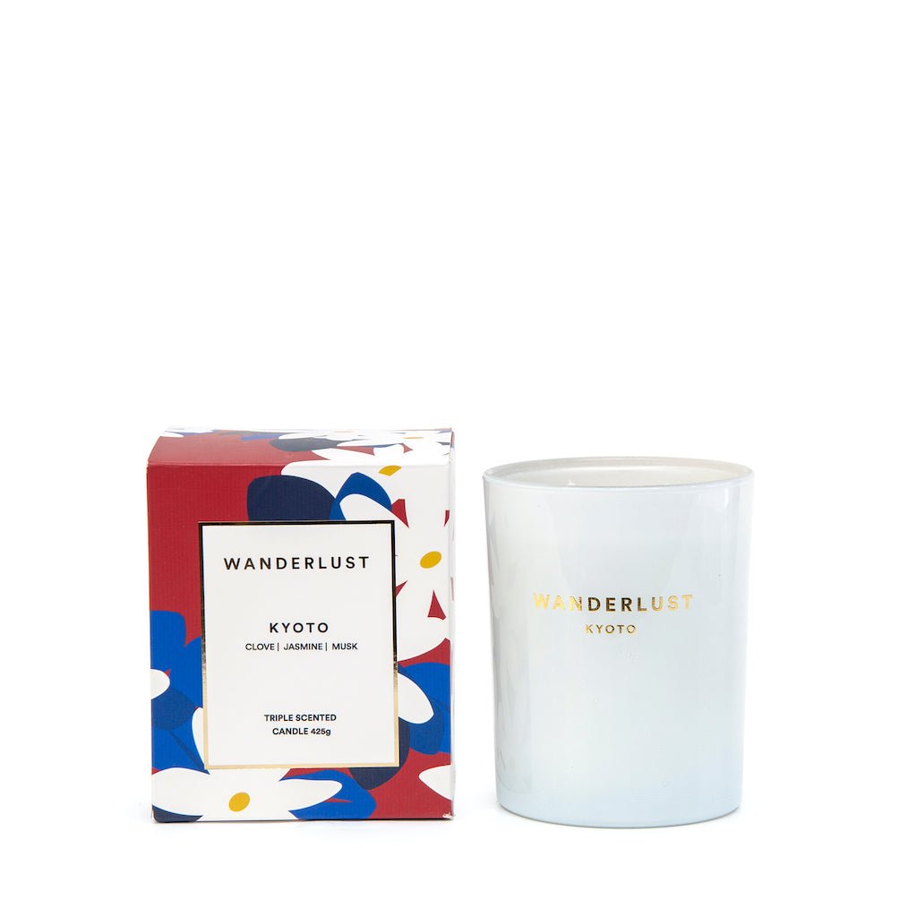 Salt&Pepper's WANDERLUST collection is this colourfully packaged KYOTO soy candle filled with an exotic blend of clove, jasmine and musk. Enjoying a burn-time of 30 hours. Shop online. AfterPay available. Australia wide Shipping | Bliss Gifts & Homewares - Unit 8, 259 Princes Hwy Ulladulla - 0427795959, 44541523
