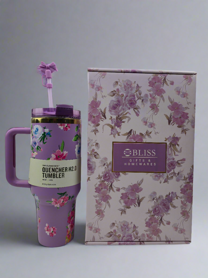 Insulated tumbler with pink and red flowers

