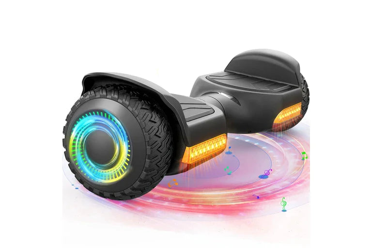 Electric black HoveroorX hoverboard for off road adventures