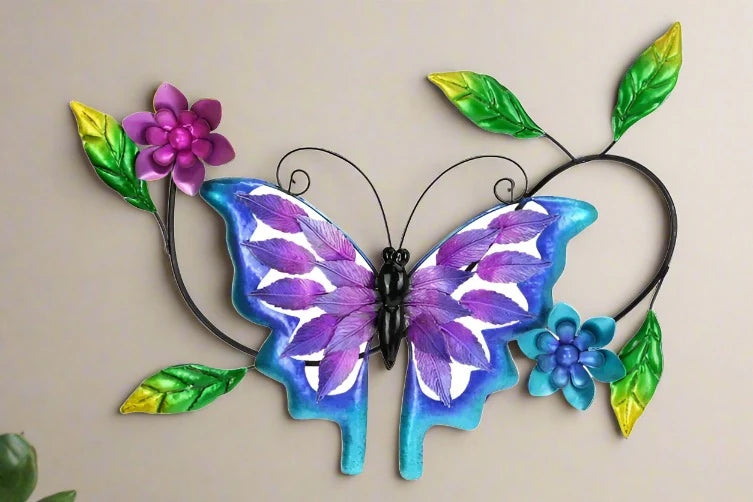 53cm Pink Purple Leaf Pattern Butterfly Wall Art Plaque Home Decor Hanging Gift