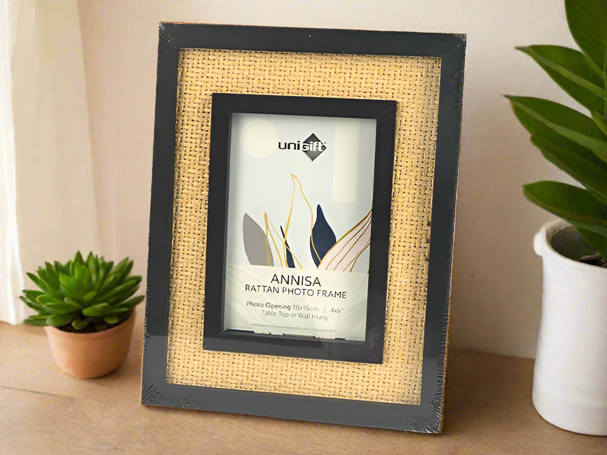 Black & Natural Annisa Rattan Photo Frame - 10cm x 15cm