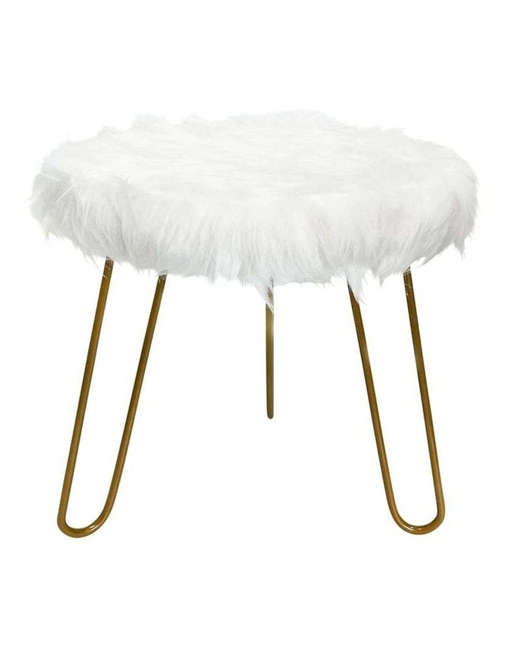 Modern Shaggy Faux Fur Accent Stool White