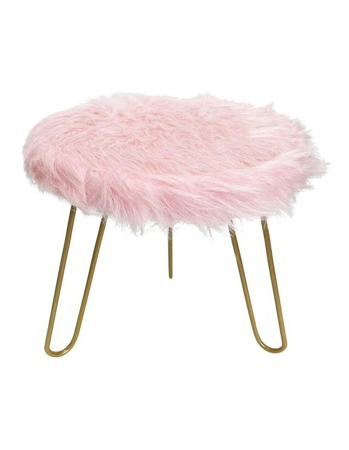 Faux Fur Shaggy Pink Child Stool