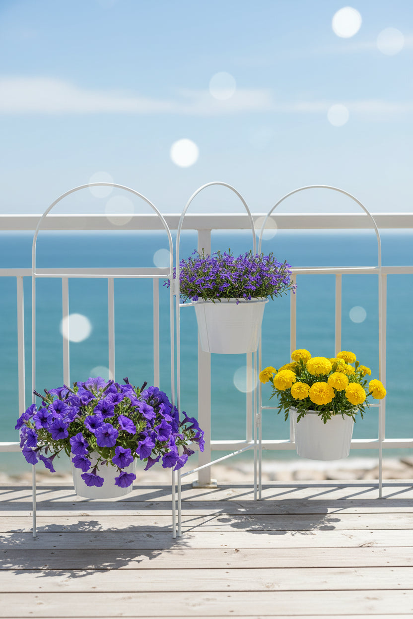 Indoor white plant holder with three pots display