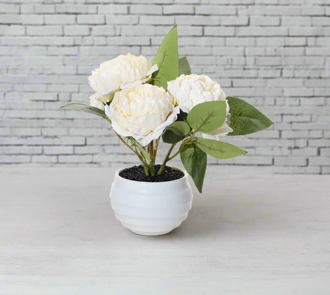Artificial White Peony in Pot