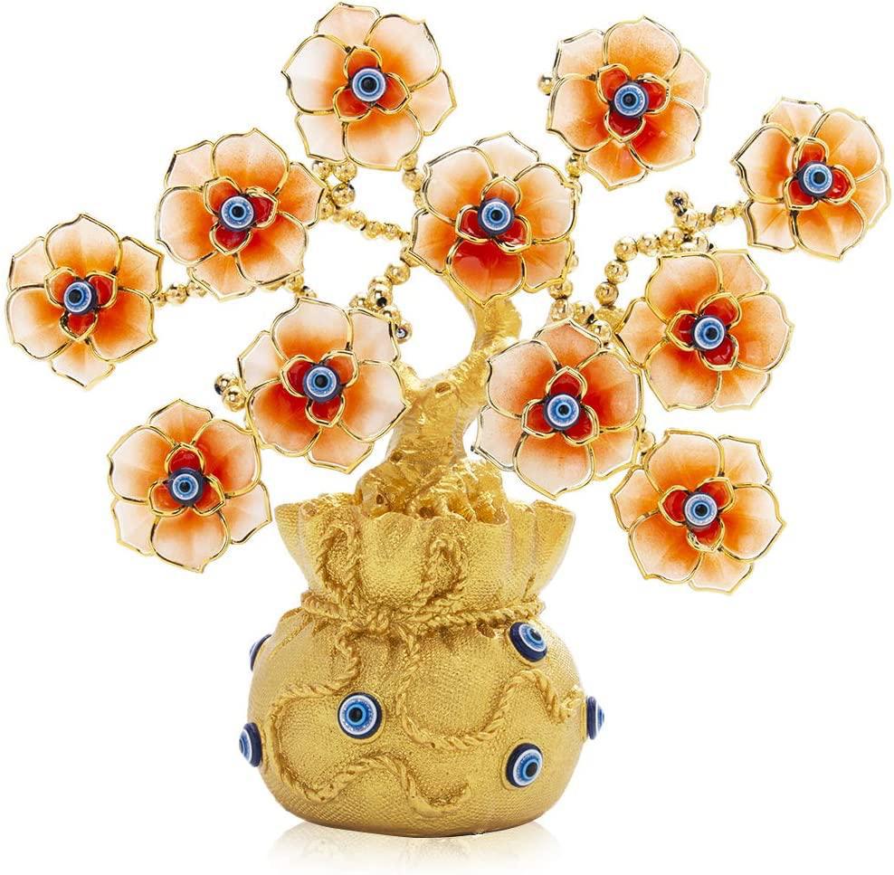 Golden Orange Blossom Tree Crystal Evil Eye Feng Shui Tree