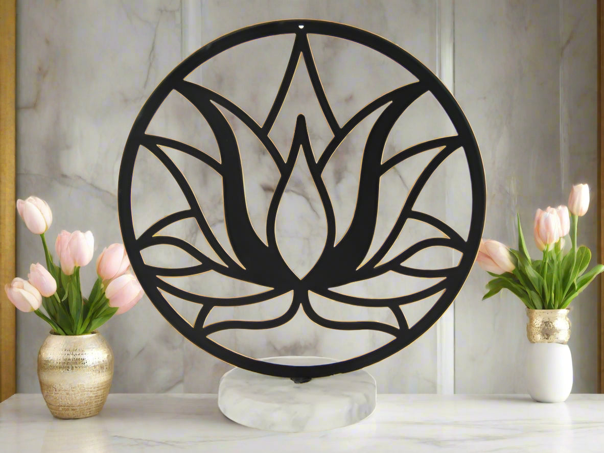 Elegant Lotus Flower Art on Marble Base