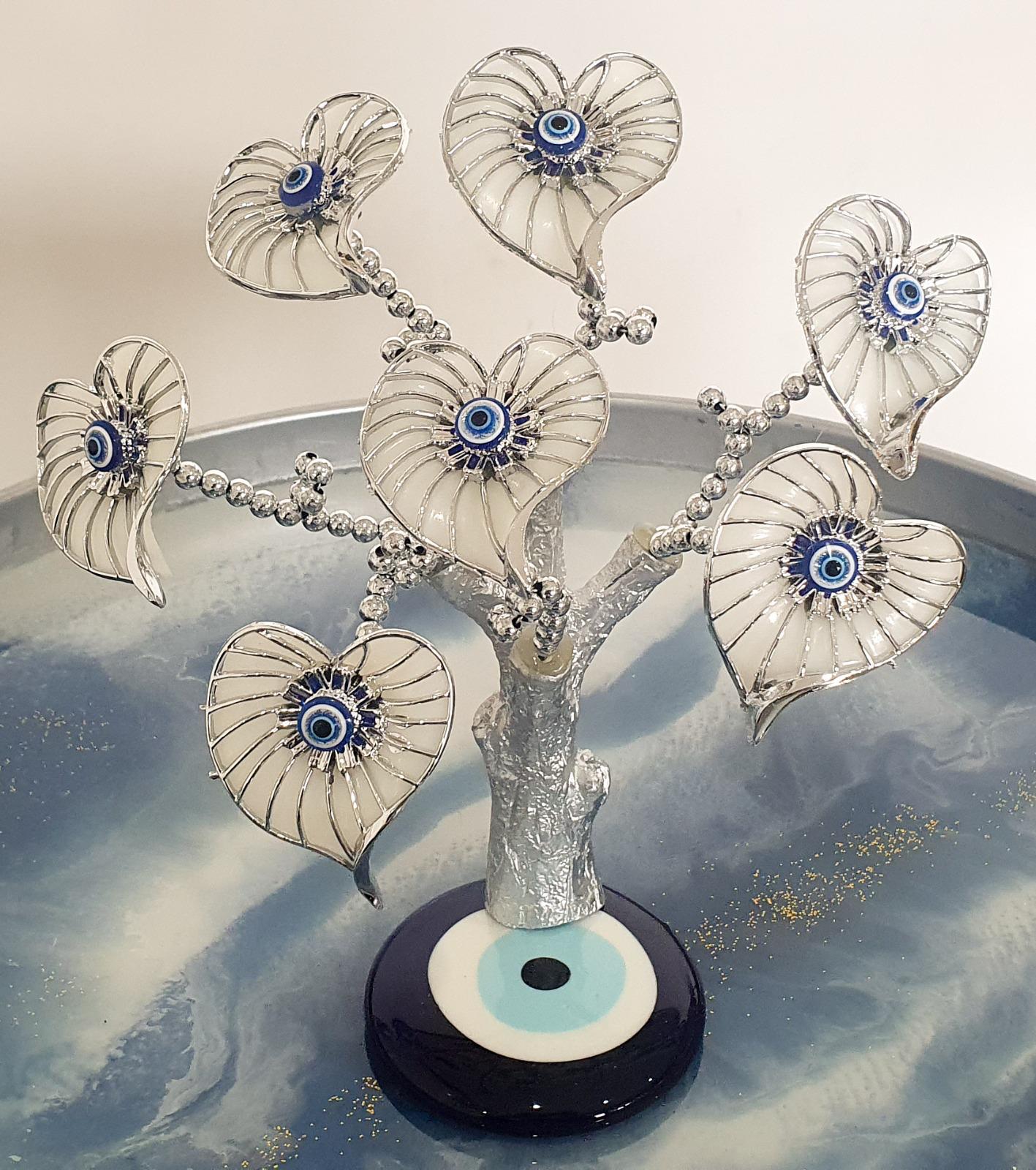 Crystal Evil Eye Feng Shui Tree - Silver Heart