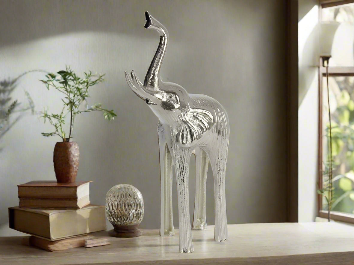 Silver Carved Elephant Statues