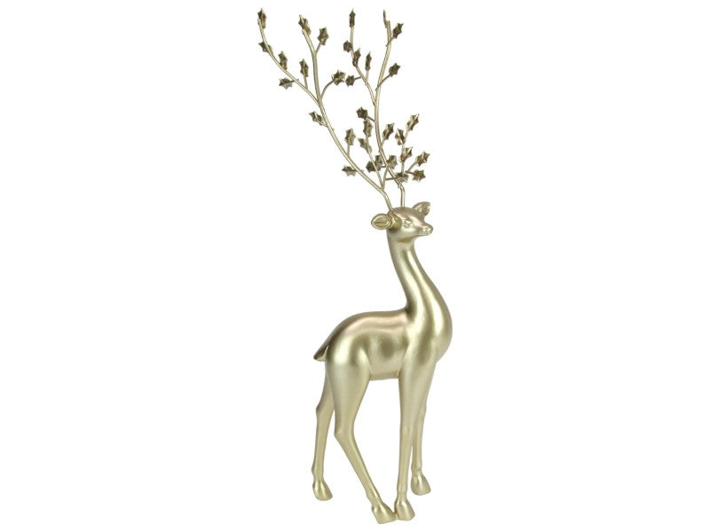 Elegant Gold Reindeer with Floral Metal Antlers