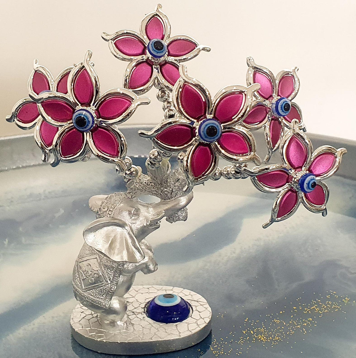 Purple Flower Elephant Evil Eye Tree Home Decor