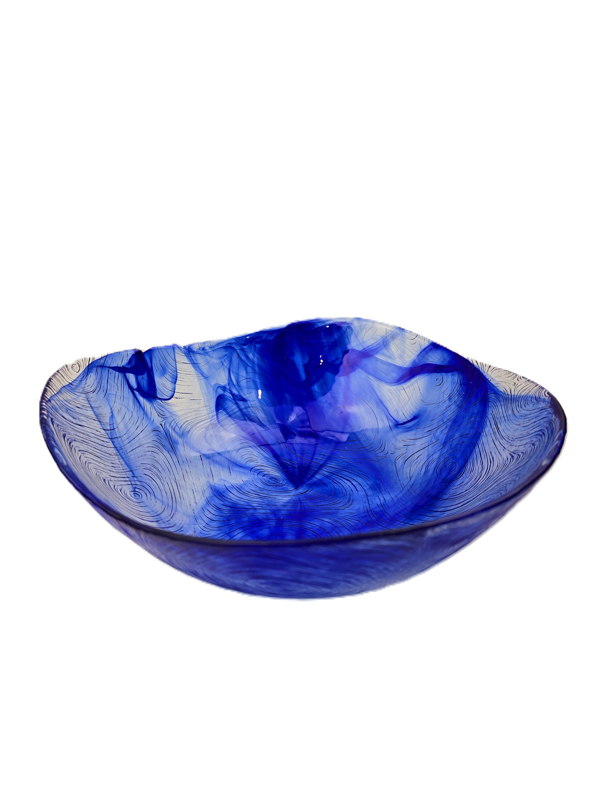 Pasabahce Linden Batik Blue &amp; Silver Swirl Salad Bowl