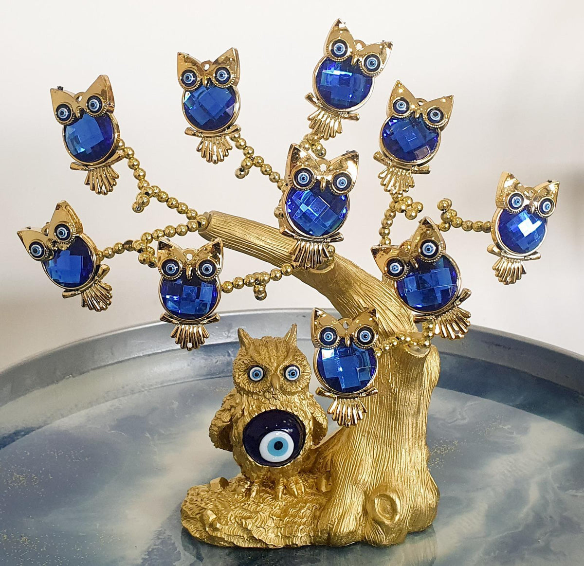 Golden Owl Evil Eye Tree Decorative Showpiece