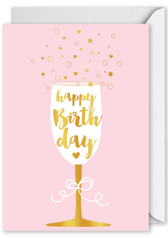 Foiled Vertical Birthday Card Happy Birthday Champagne Glass Bubbles premium greeting card Australia