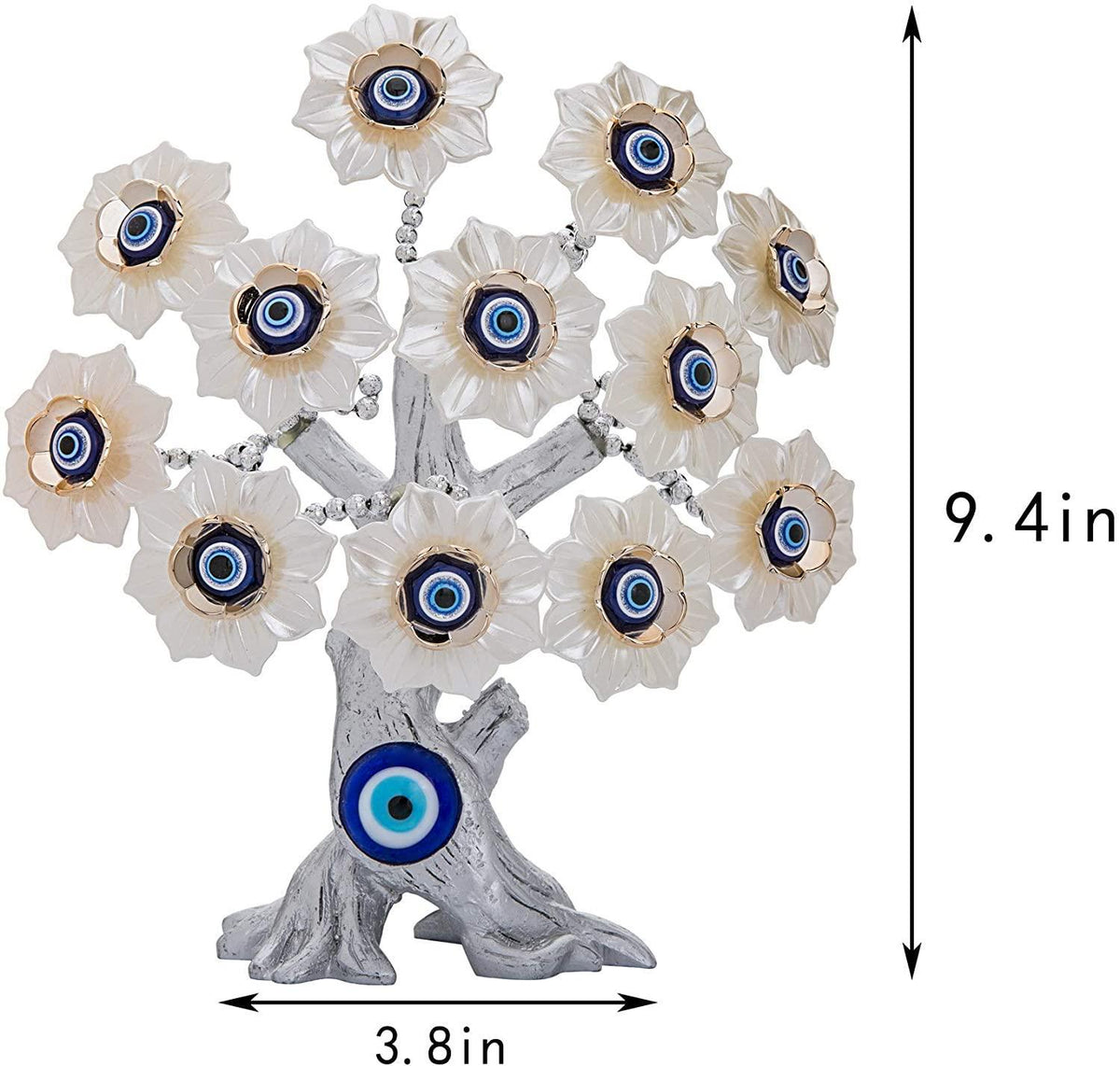Silver White Flowers Tree with Blue Evil Eyes Home Decor