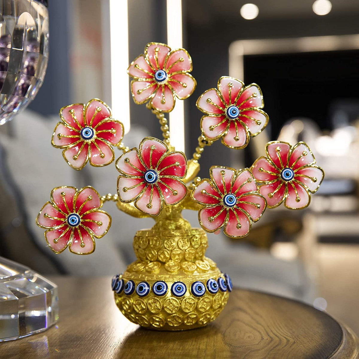 8&#39;&#39; Turkish Blue Evil Eye Tree Golden Feng Shui Home Decor