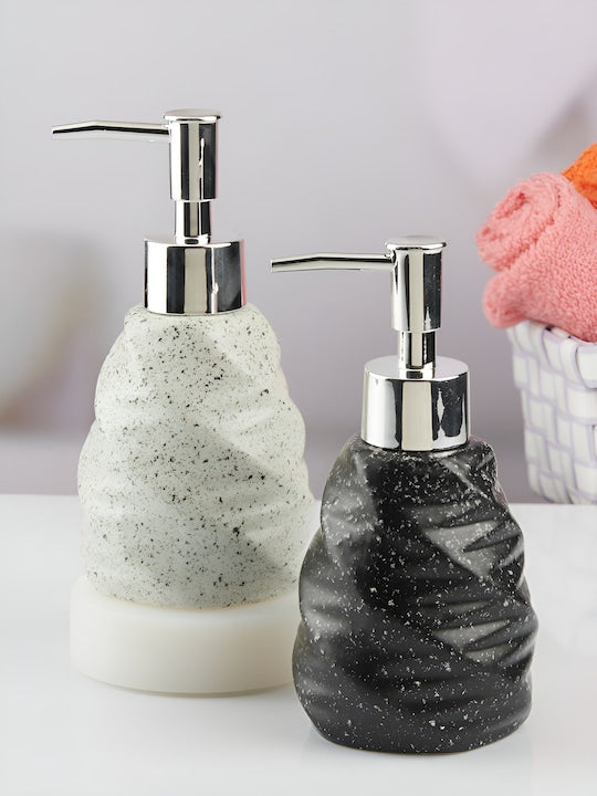 White &amp; Black Printed Ceramic Soap Dispensers