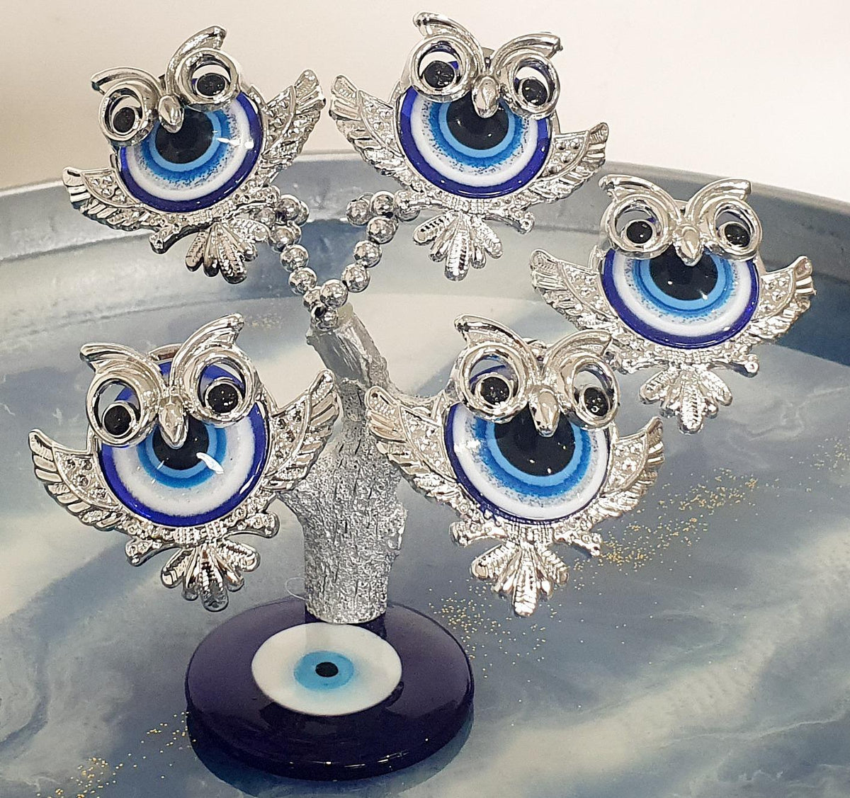Silver Owl Evil Eye Feng Shui Tree