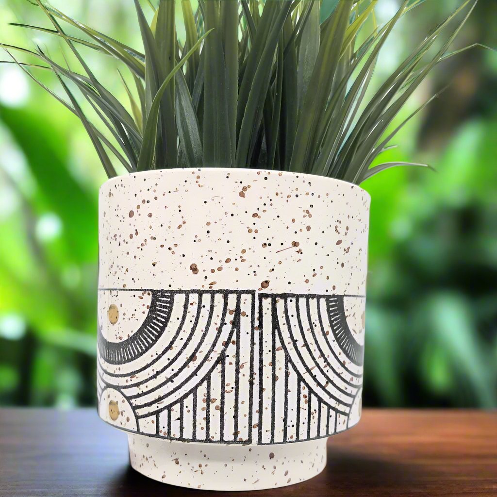 Terrazzo Look Aztec Pot | Small Black Planter