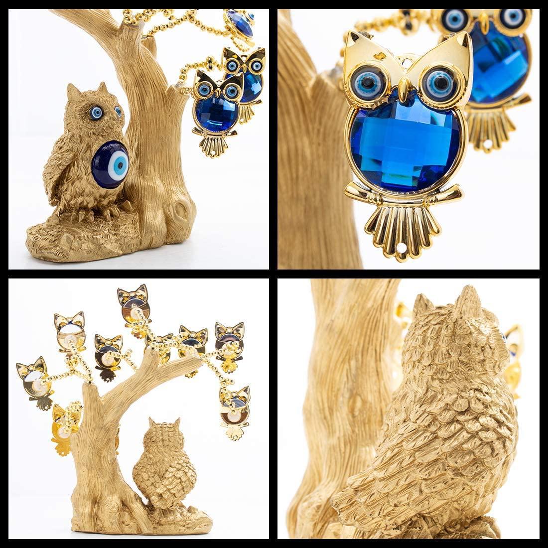 Blue Evil Eye Tree Feng Shui Owl Home Decor