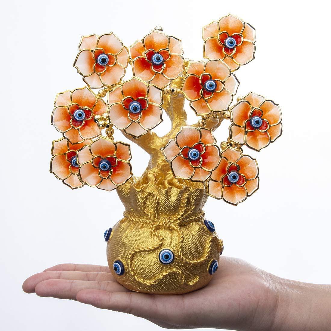 Golden Orange Blossom Tree Crystal Evil Eye Feng Shui Tree Small