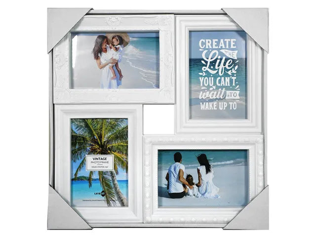 Vintage White Collage Photo Frame - 4(10x15cm) Openings