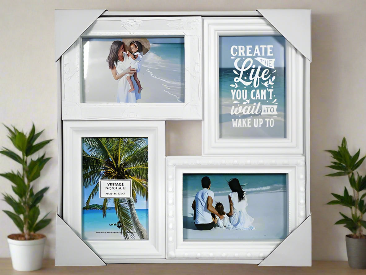Vintage White Collage Photo Frame - 4(10x15cm) Openings