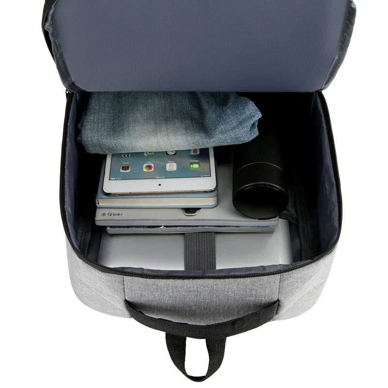 Grey Men Polyester Waterproof Laptop Backpack 