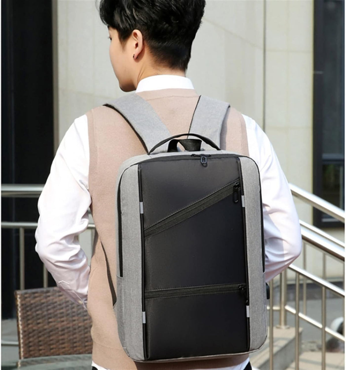 Grey Casual Waterproof Travel Backpack