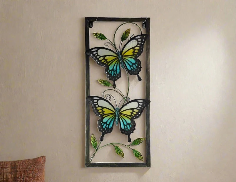 71x31cm Twin Butterfly Glass Metal Wall Art Home Decor Hanging Decoration Gift