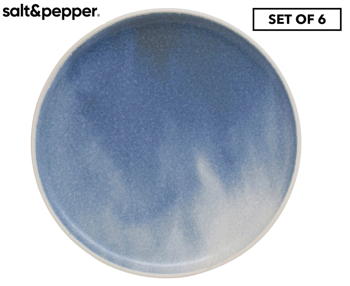 Set of 6 Salt &amp; Pepper 20cm Kanoko Side Plate - Blue