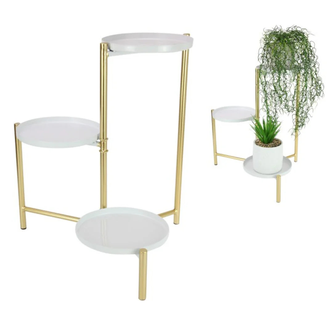 Chic 40cm White & Gold Three-Tier Pot Holder