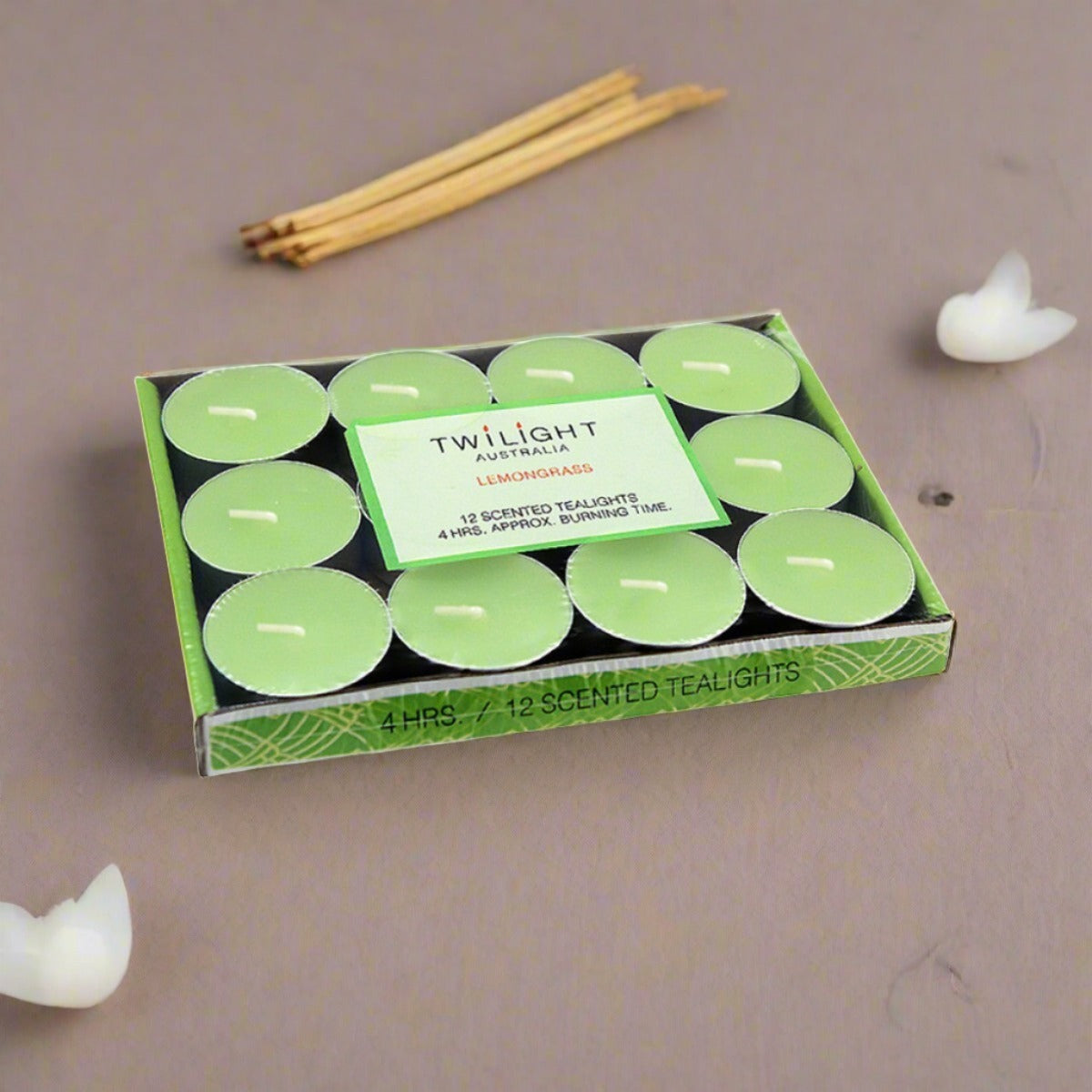 1 Pack of 12pce Lemongrass Scented Tealight Candles 4 Hour Burn Time