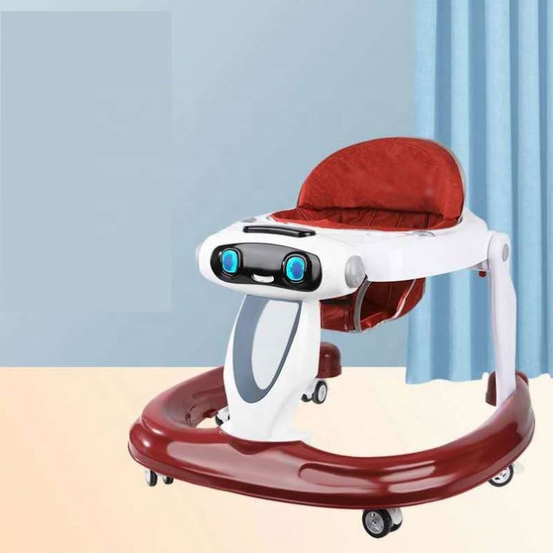 Red baby walker provides safe, mobile fun for early walkers.