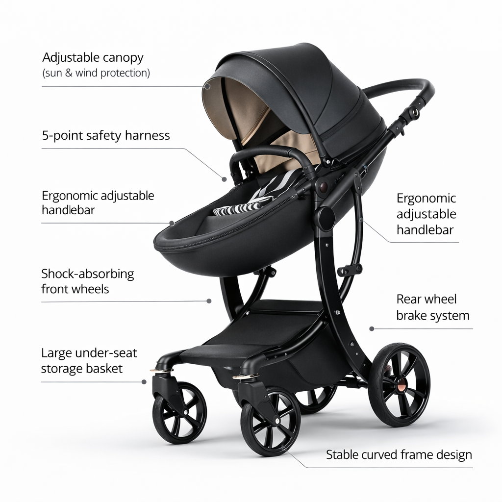 Hot Mom Australia 3-in-1 Luxury Egg Stroller Pram & Bassinet – Premium Edition