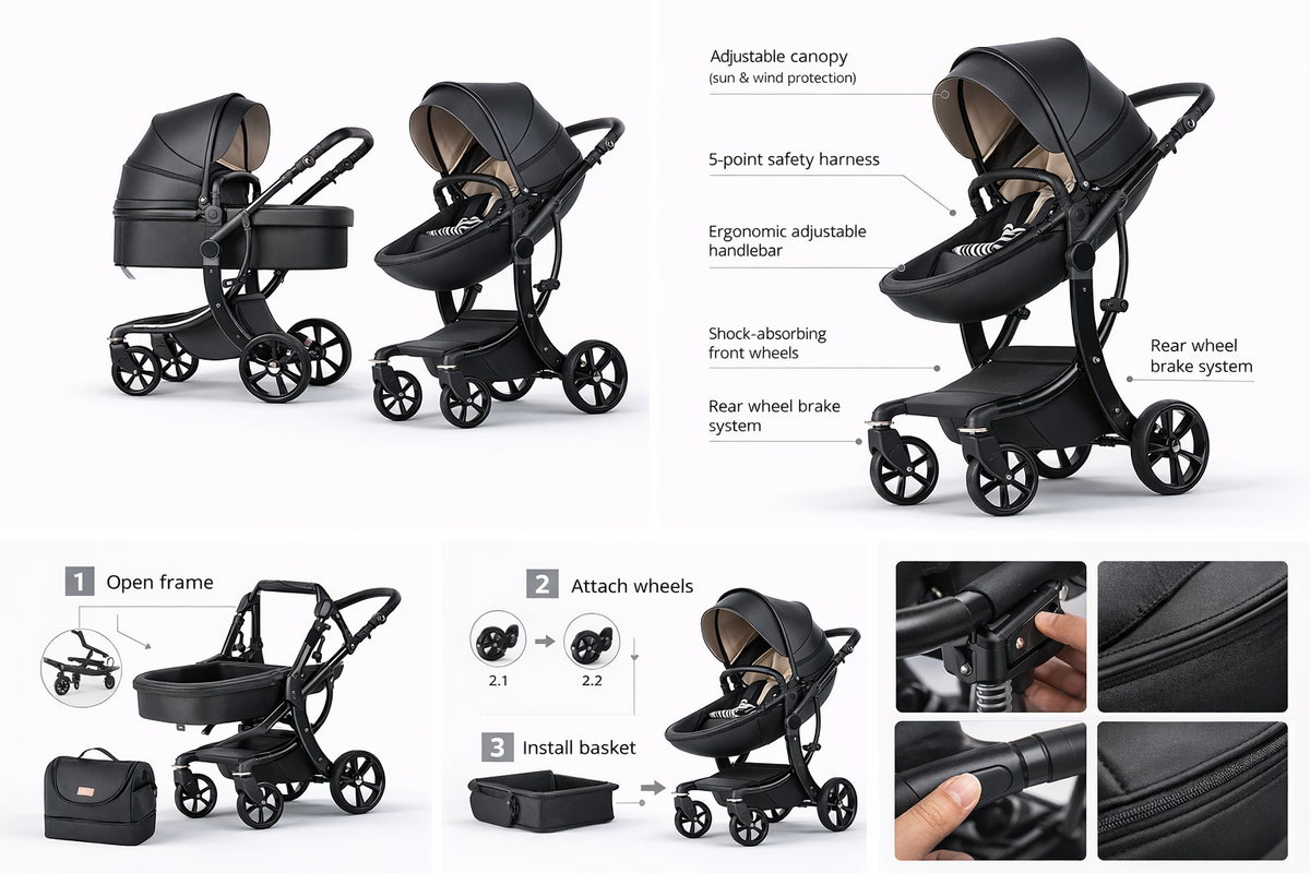 Hot Mom Australia 3-in-1 Luxury Egg Stroller Pram & Bassinet – Premium Edition