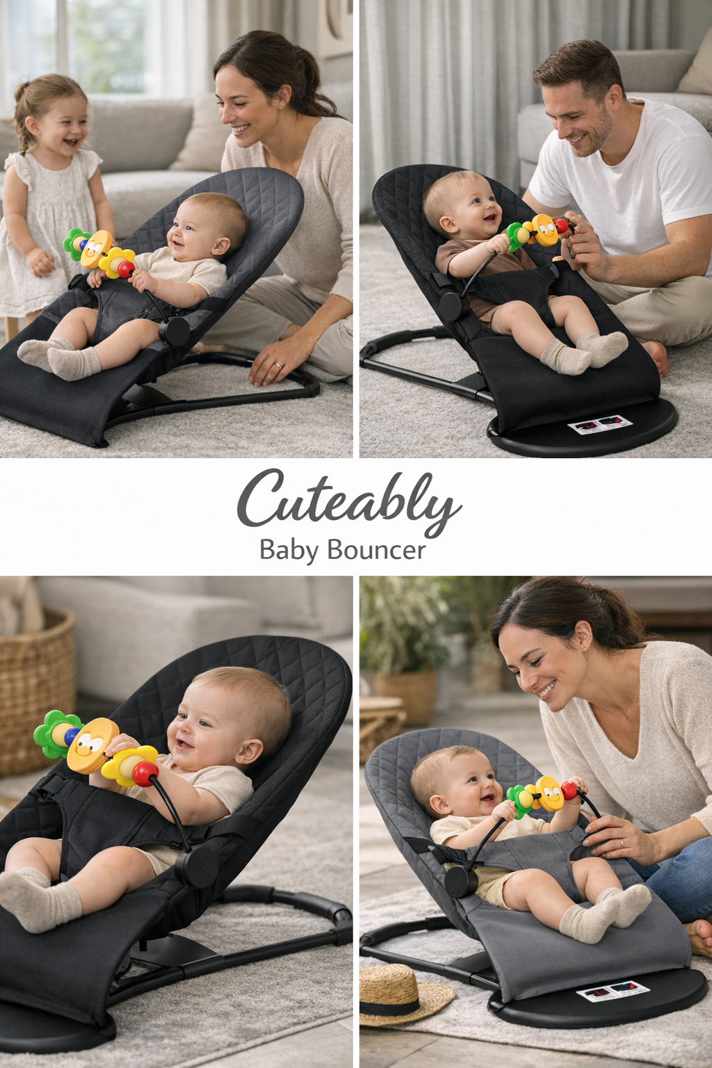 Baby bouncer with detachable toy bar