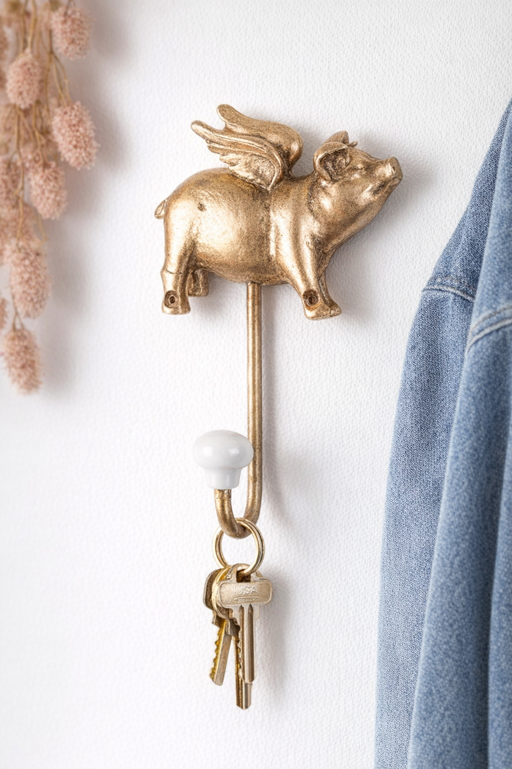 Flying Pig Wall Hook – Antique Gold