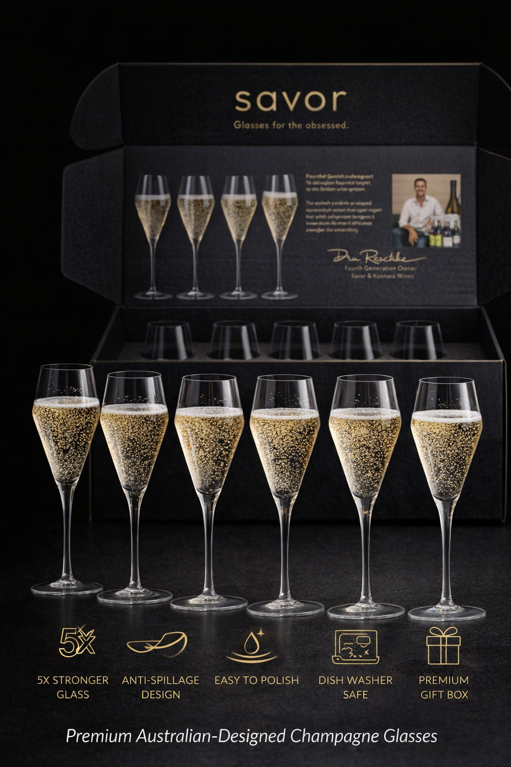 Australian designed sparkling wine flutes