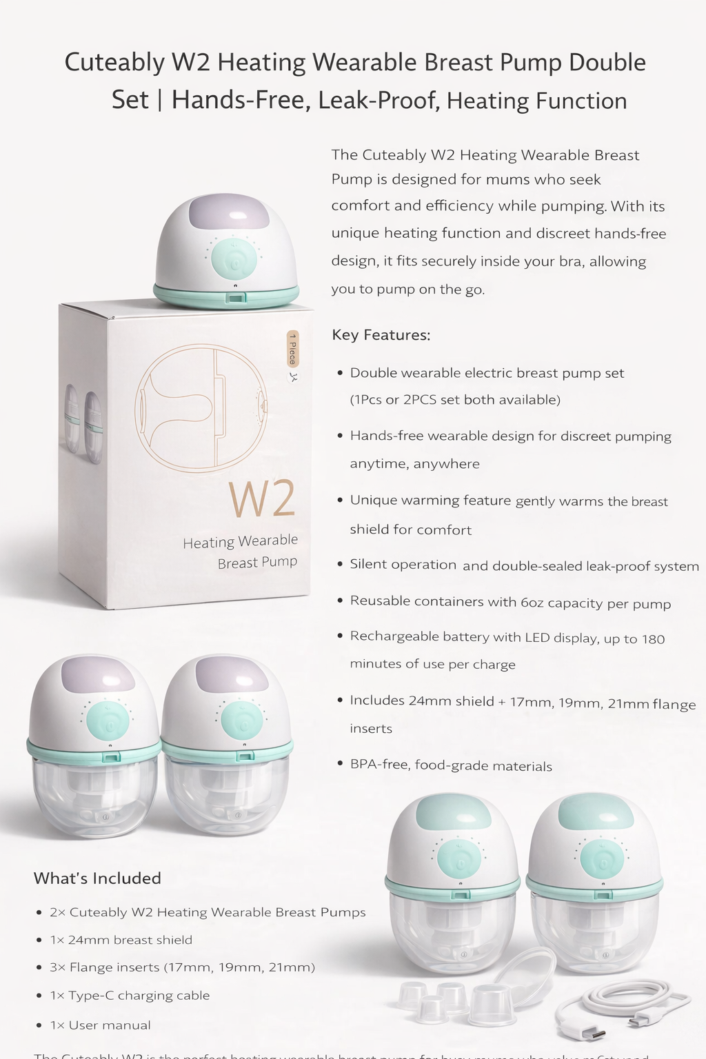 rechargeable breast pump with suction levels