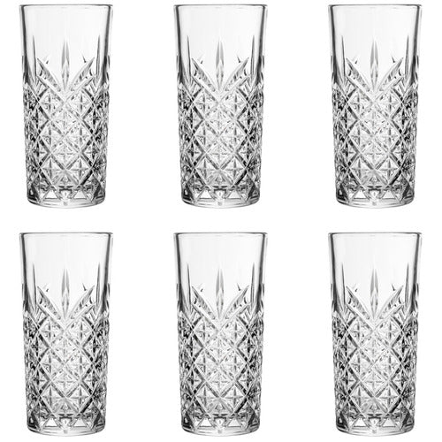 Set of six crystal glasses with diamond cut patterns 