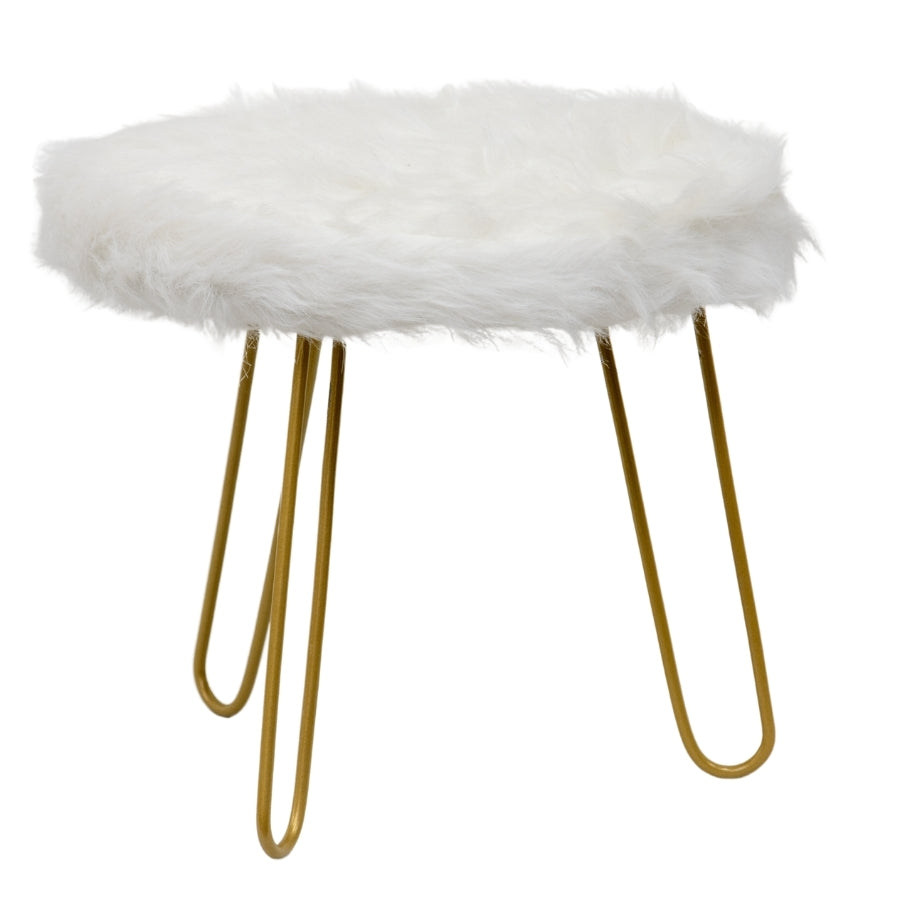 Faux Fur Shaggy Stool (White) 