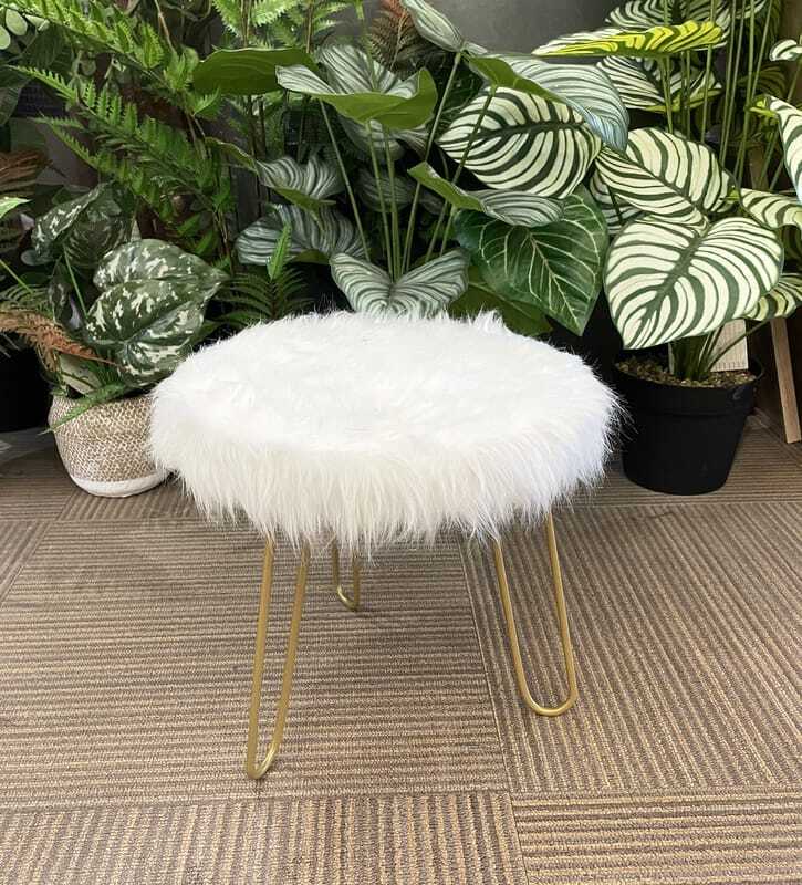 Fur-covered Stool with Wooden Legs