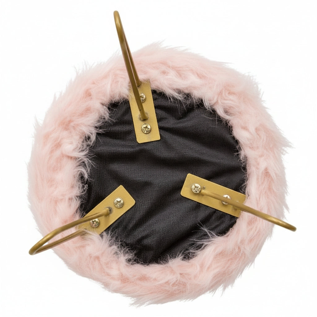 Faux fur shaggy pink 3 legged child stool footstool