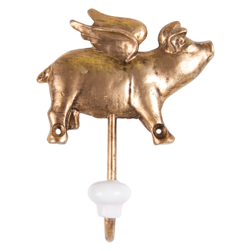 Flying Pig Wall Hook – Antique Gold