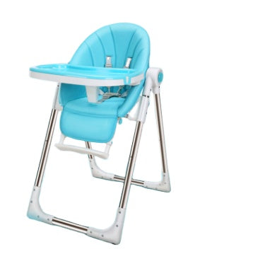 Blue High Chair for baby feeding, sturdy and safe design.