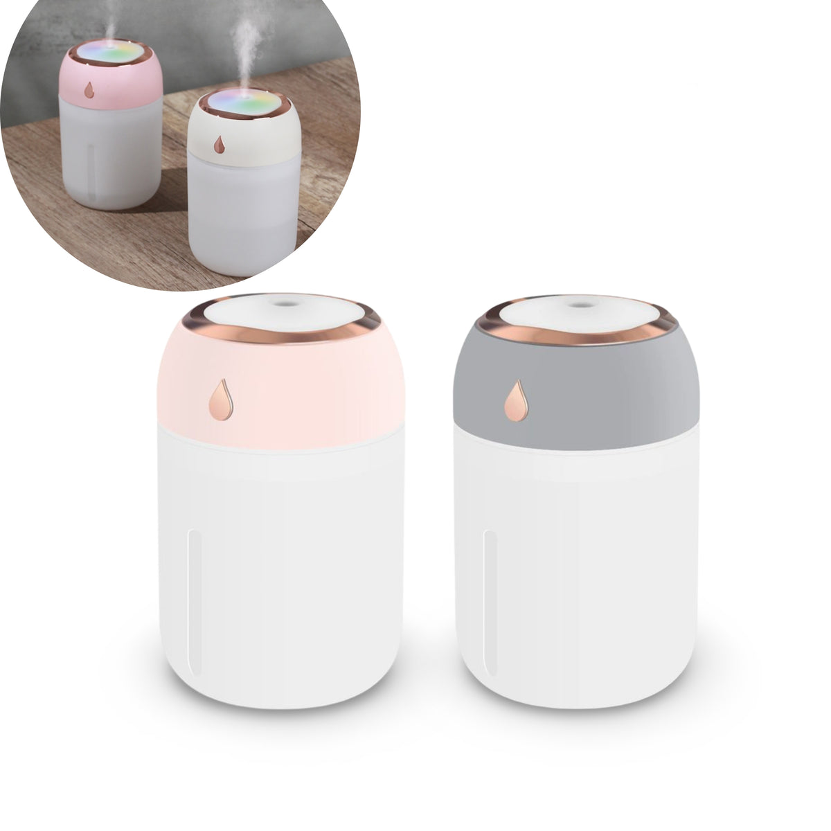 USB HUMIDIFIER 330ML WITH COLOUR CHANGING LED 7.8X12CM