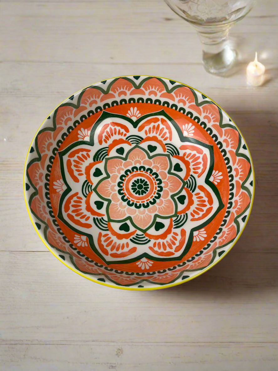 Moroccan style shallow salad bowl glass
